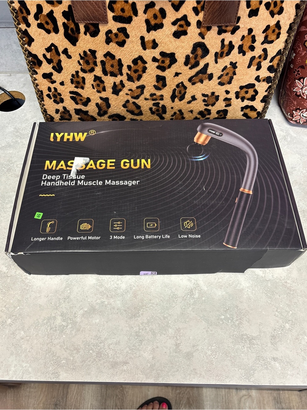 LYHW Deep Tissue Massage Gun Extended Handle Handheld Massager with 4 Heads